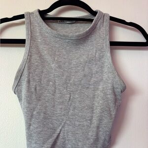 Zara Gray Fitted Sleeveless Tank Top